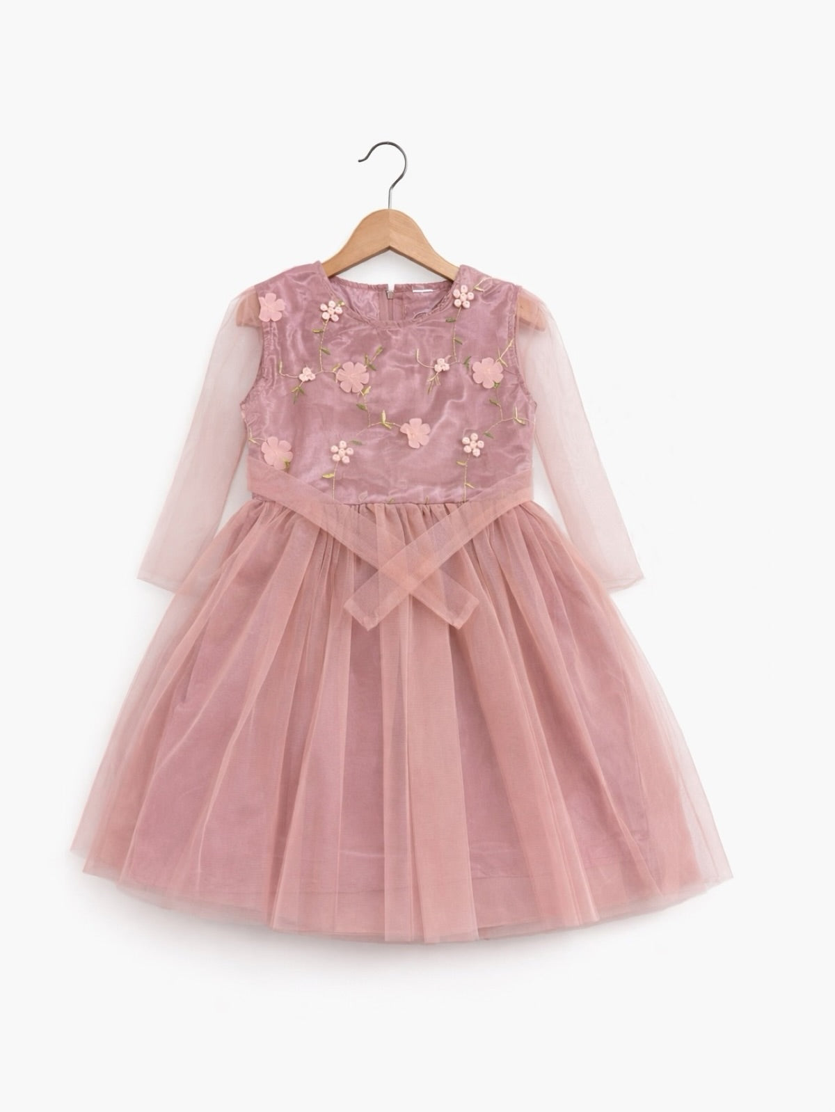 TEA PINK FLORAL NET FROCK
