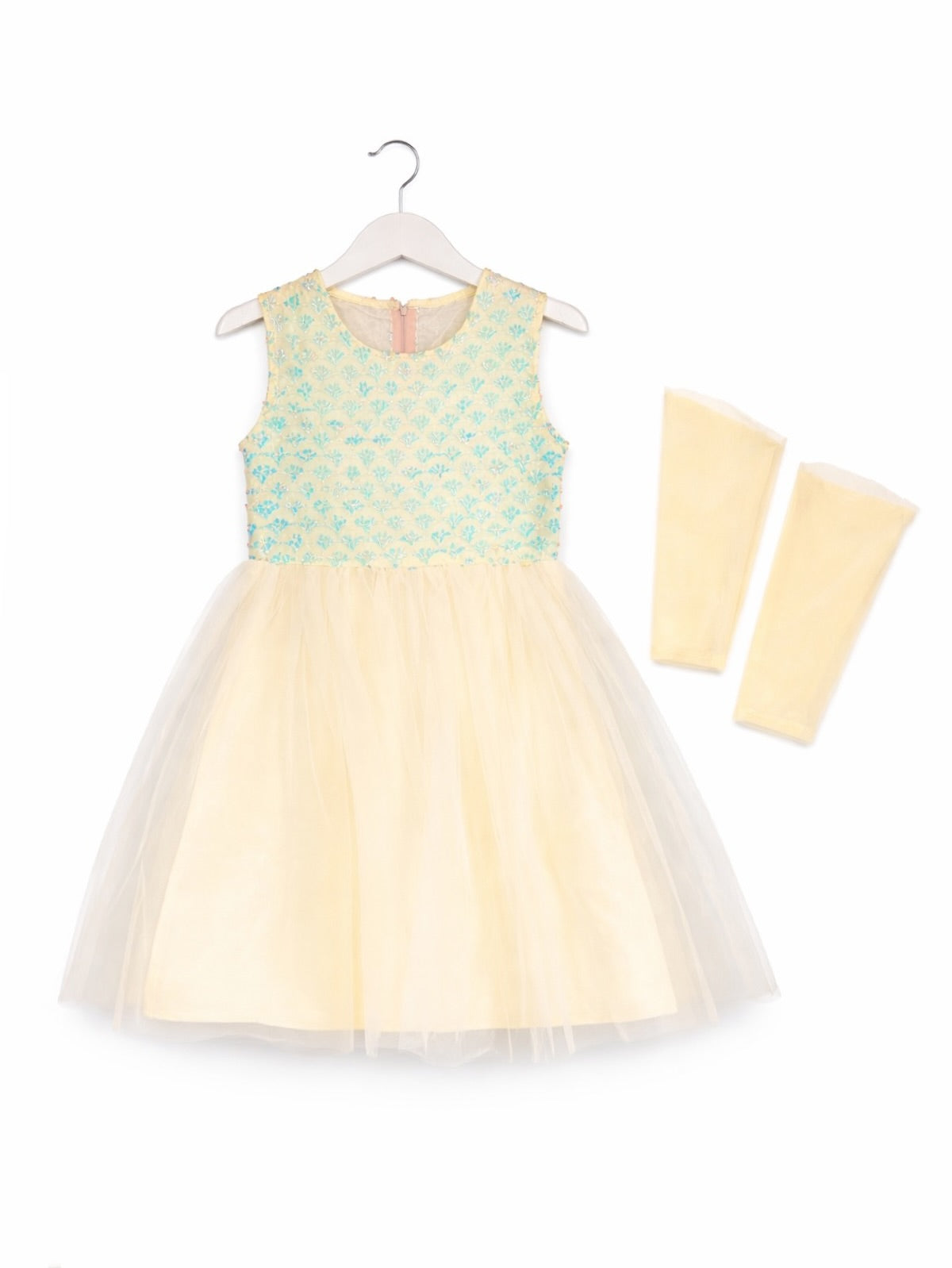 YELLOW BEADS NET FROCK
