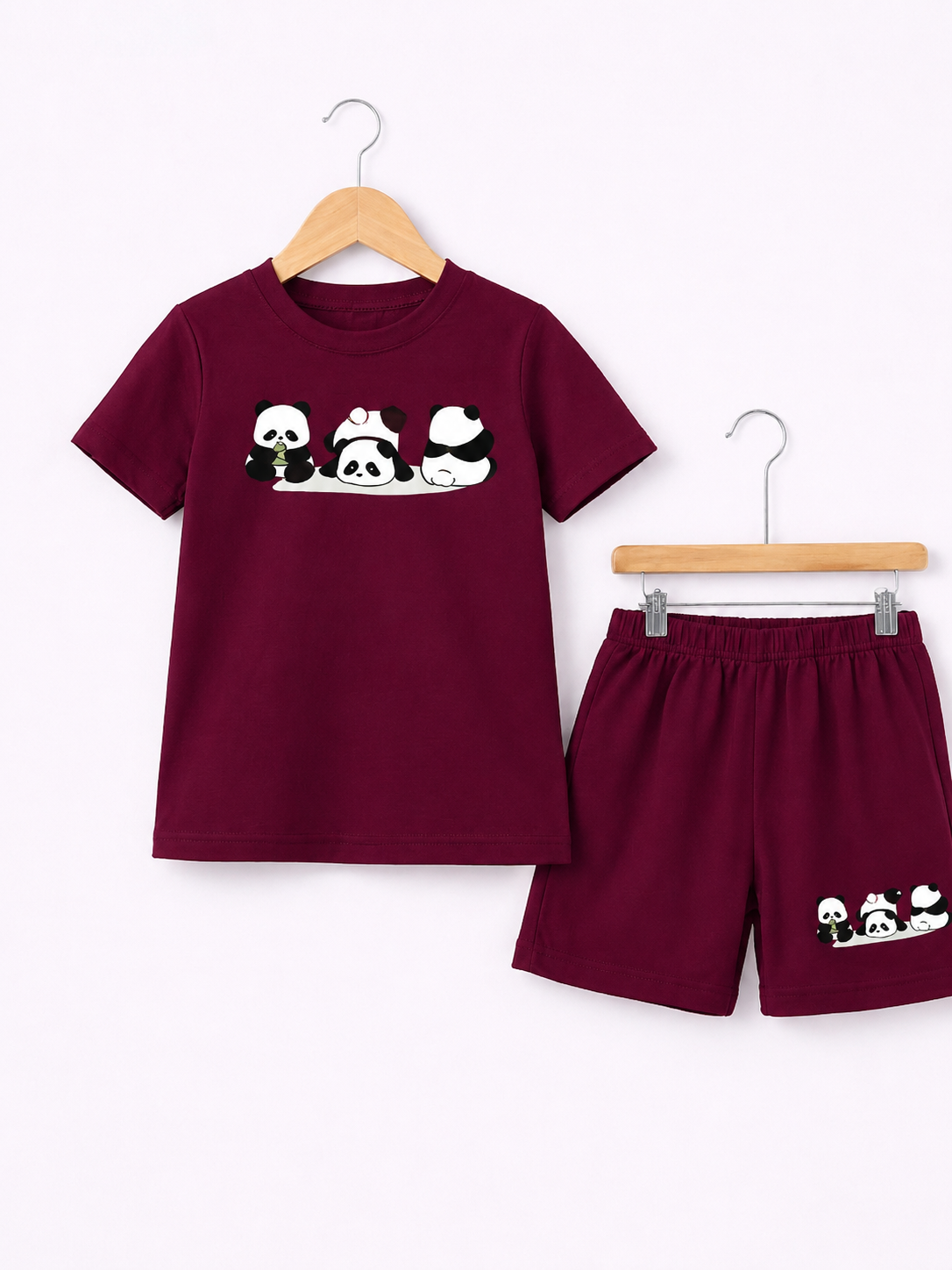 MAROON PANDA SHORT SET