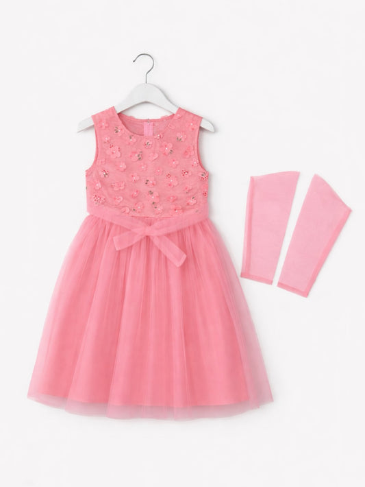 PINK FLORAL NET FROCK