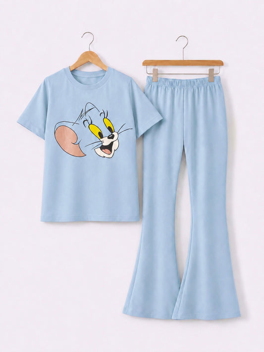 BLUE JERRY TROUSER SET