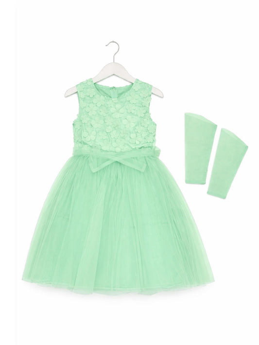 GREEN FLORAL NET FROCK