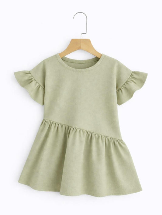 OLIVE RUFFLE FROCK