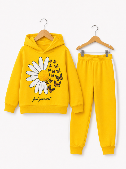 YELLOW BUTTERFLIES & FLOWER FLEECE SUIT
