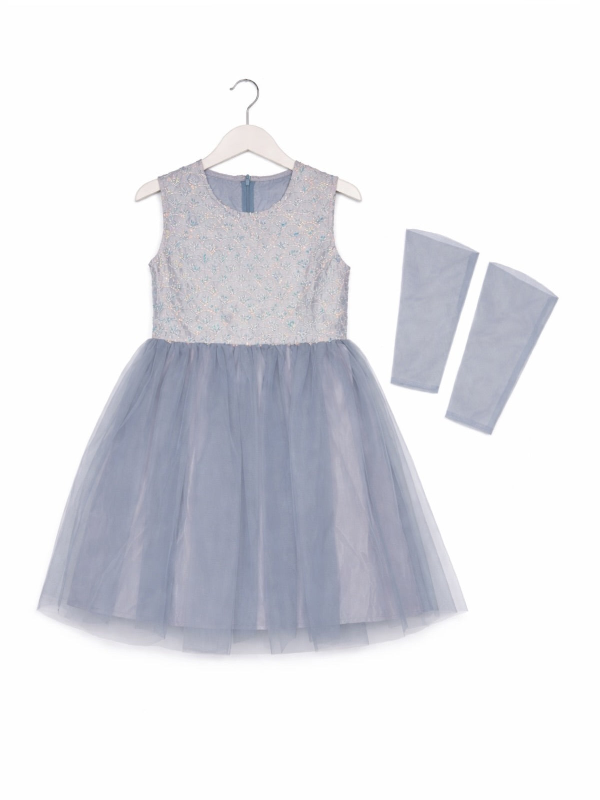GREY BEADS NET FROCK
