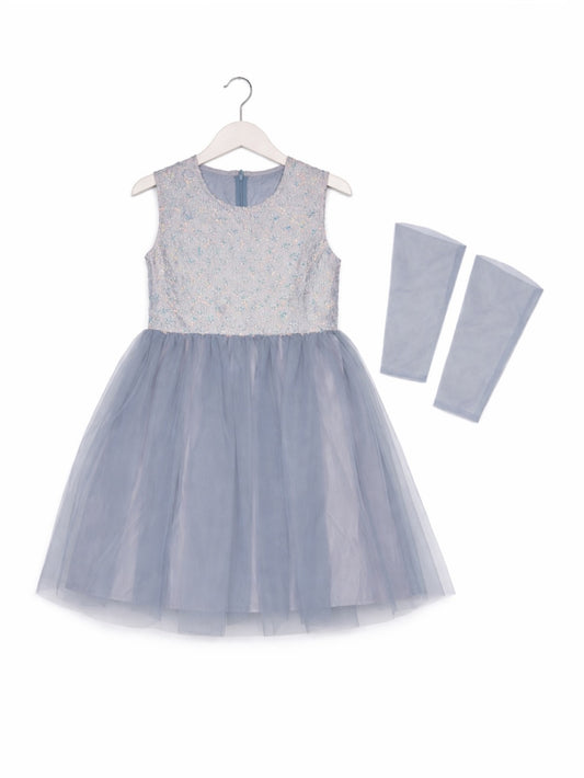 GREY BEADS NET FROCK