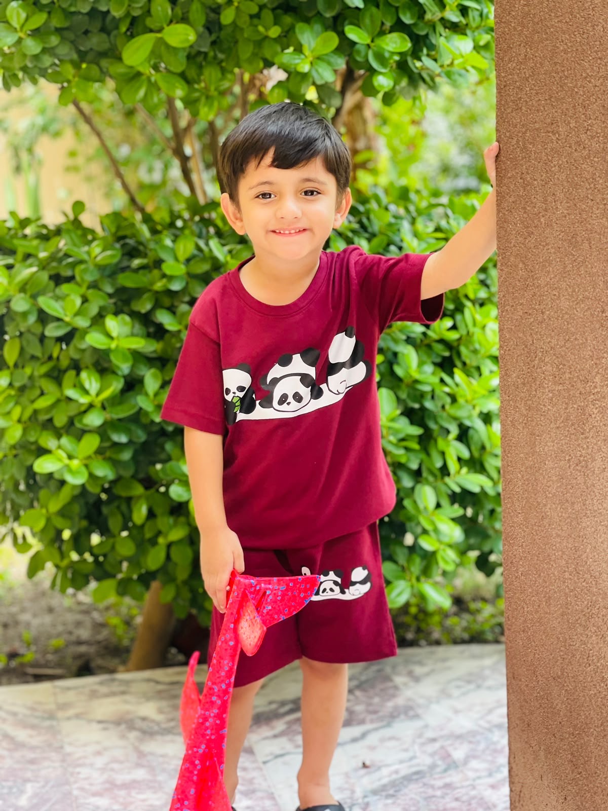 MAROON PANDA SHORT SET