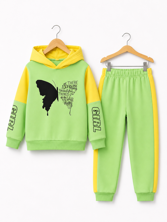 YELLOW GREEN GIRL FLEECE SUIT