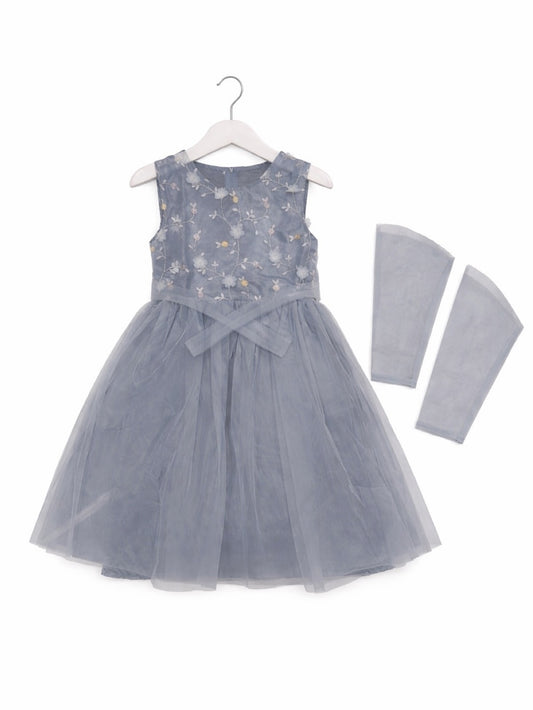 GREY FLORAL NET FROCK