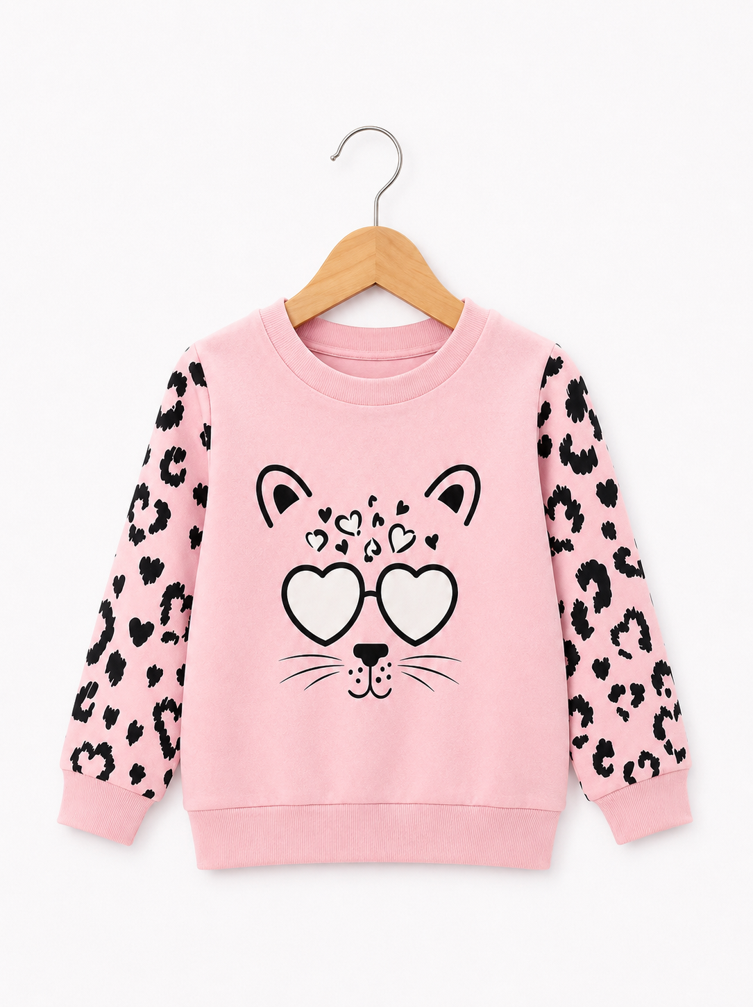 PINK LEOPARD FLEECE SWEATSHIRT