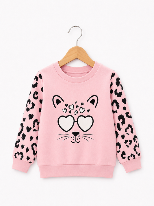PINK LEOPARD FLEECE SWEATSHIRT