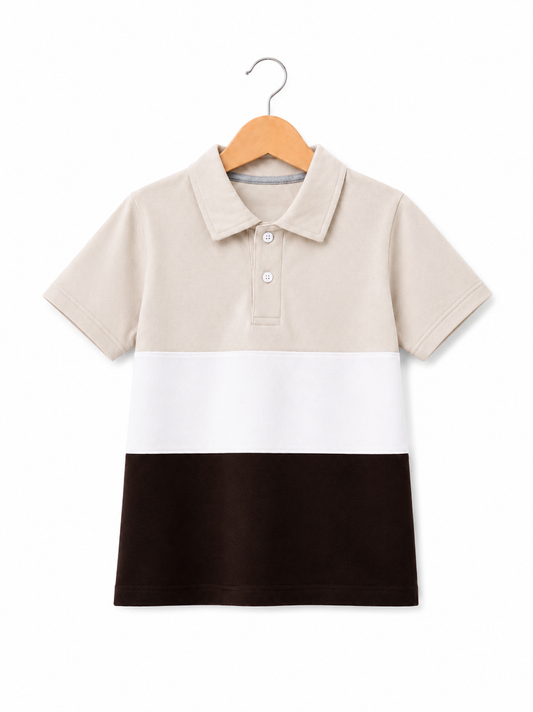 BEIGE BROWN PANEL POLO