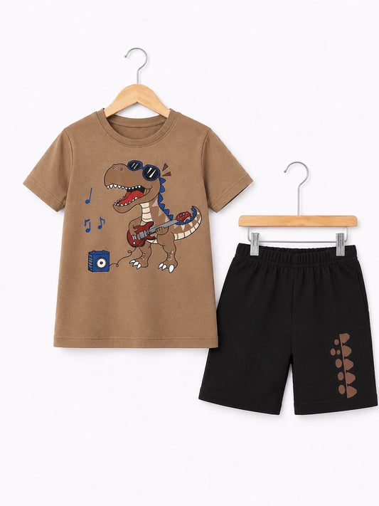 BROWN DINO SHORT SET
