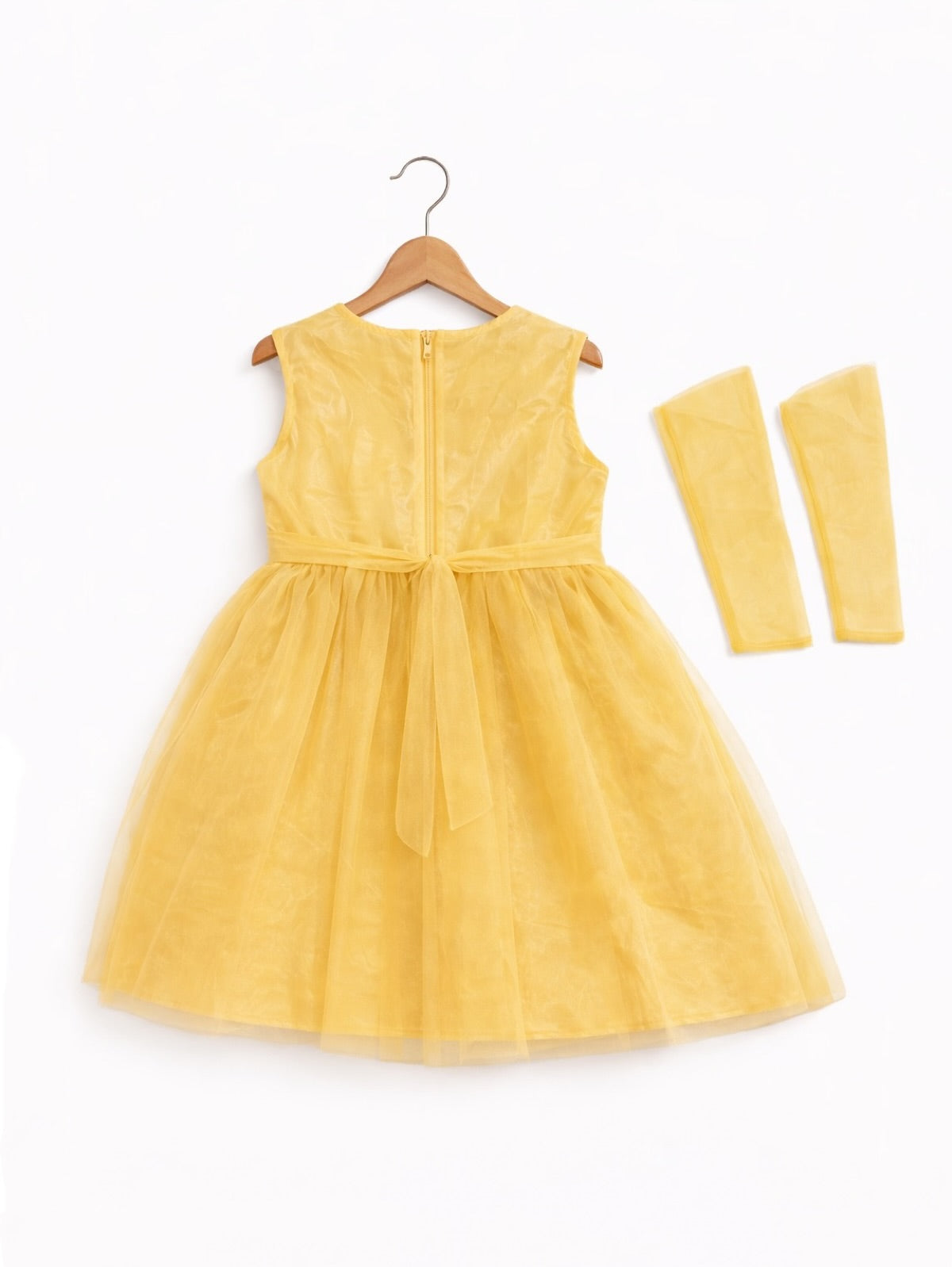 YELLOW COLORFUL FLORAL NET FROCK