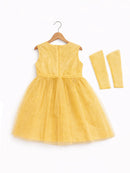YELLOW COLORFUL FLORAL NET FROCK