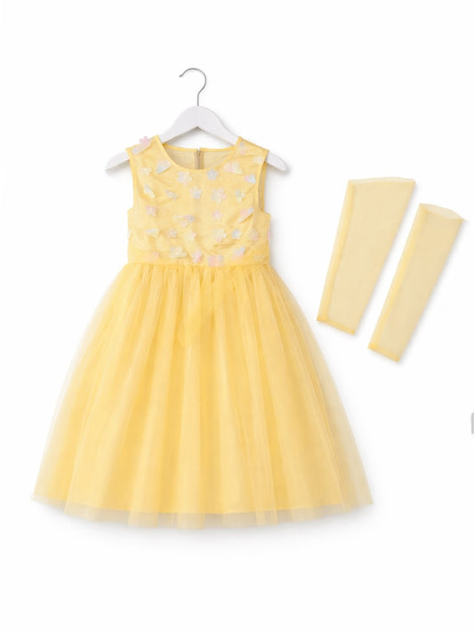 YELLOW FLOWER NET FROCK
