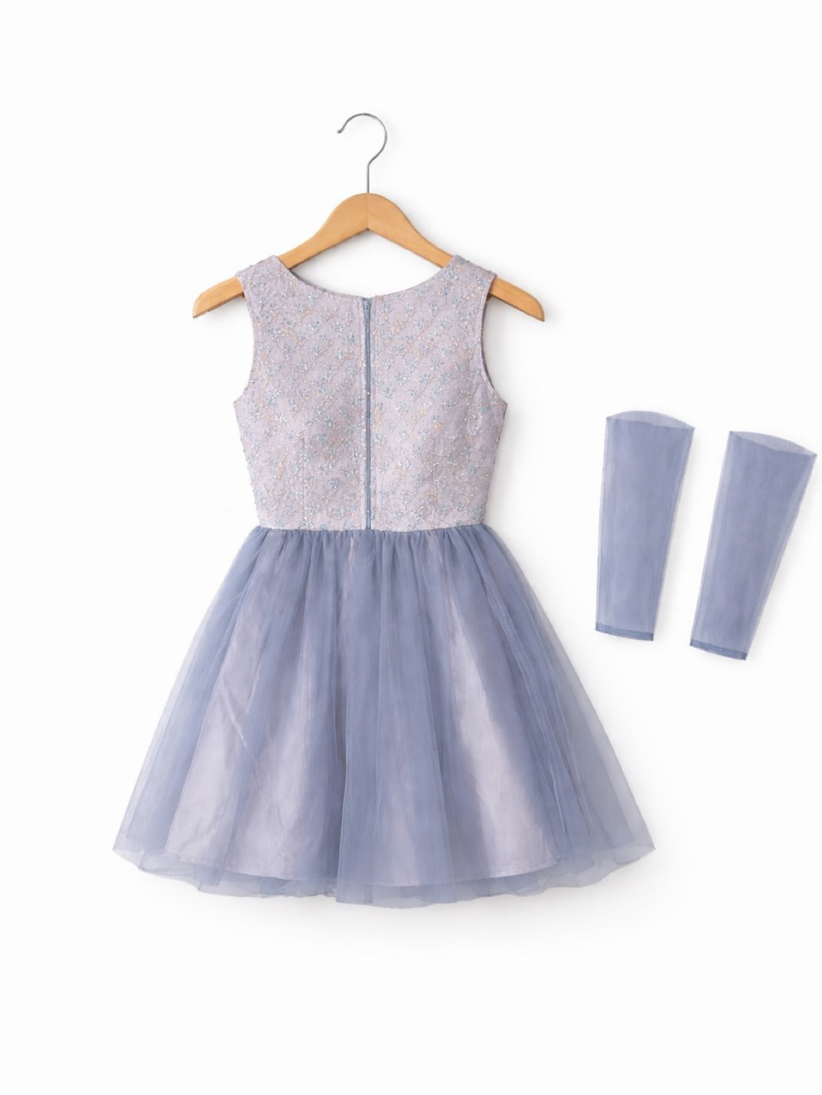 GREY BEADS NET FROCK