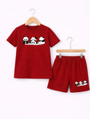 MAROON PANDA SHORT SET
