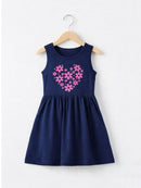 Navy Blue Floral Heart Sleeveless Dress